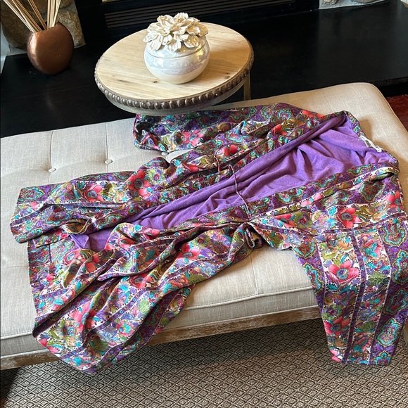 Christian Dior Vintage 80’s Pink Floral Pattern Printed Satin Robe Size Large - Picture 1 of 14